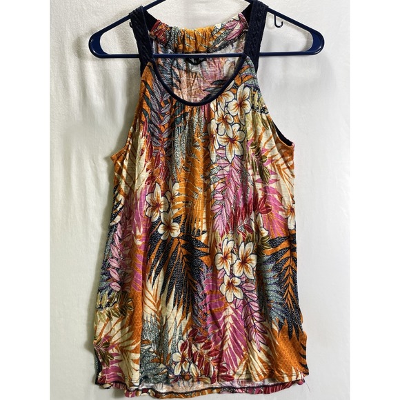 Cable & Gauge Tops - Cable & Gauge Womens Large Sleeveless Halter Tank Top Tropical Floral Boho L